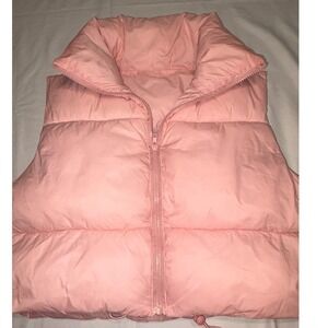 Unbranded Pink Cropped Puffer Vest Sleeveless Zip Up Jacket Small